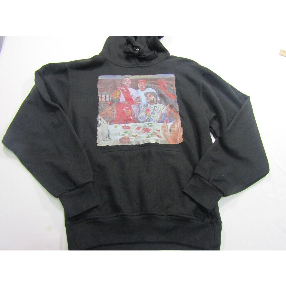 Jon Lauren‎ Graphic Hooded Sweatshirt Mens Small Black Outdoor Streetwear